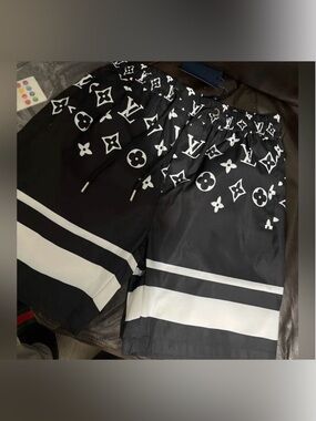 Louis Vuitton Black Monogram Swim Shorts - White Print New
